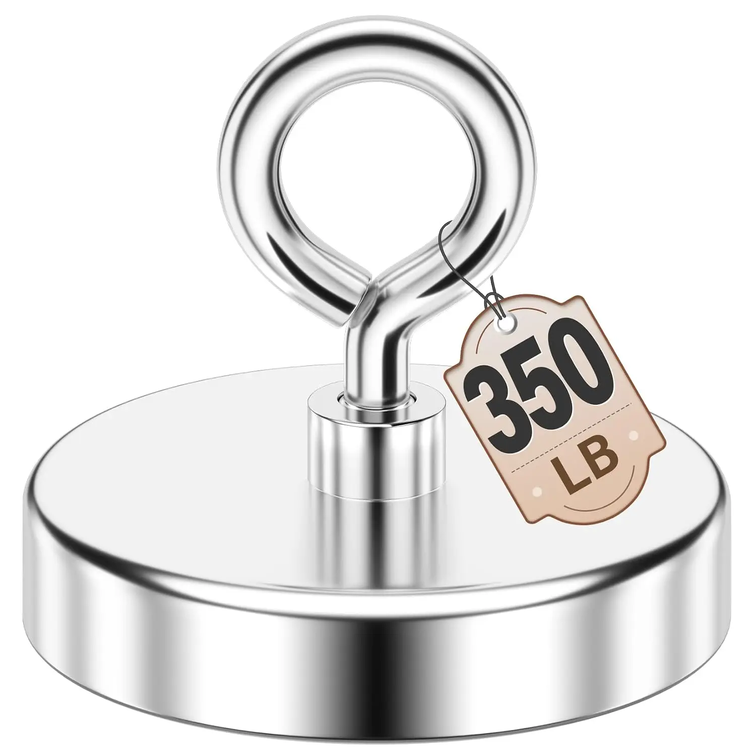 350 LBS Fishing Magnet, 2 Inch Strong Neodymium Magnet | Rare Earth Magnet with Countersunk Eye Bolt, Heavy-Duty Lifting and Metal Retrieval Magnet for River, Lake, Garage & Workshop