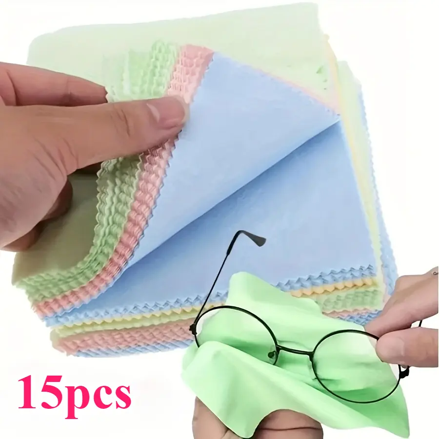 15 microfiber cleaning cloths - soft, thick and odor-free for cleaning glasses, camera lenses and smartphone screens; ideal for everyday use and the perfect gift for tech enthusiasts; randomly sent in different colors for daily cleaning needs.
