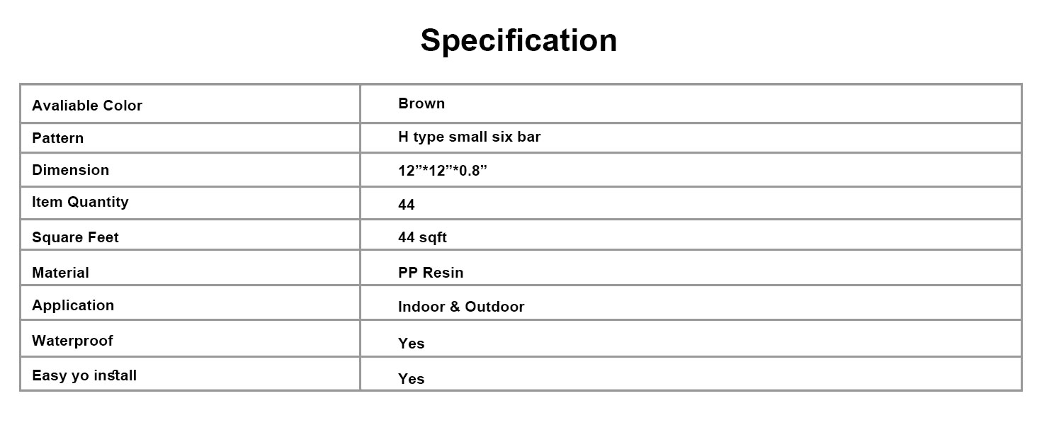 Brown Interlocking Deck Tiles, 44 Pack , 12"x12" Waterproof Outdoor Flooring All Weather Use, Patio Floor Decking Tiles for Porch Poolside Balcony Backyard foam marble wpc frameless shower door Reinforced Garage Screen High Gloss Water-Based Epoxy Paint