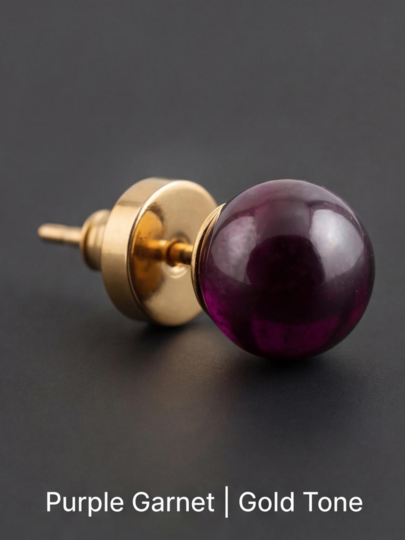 Women's Hypoallergenic Lightweight Titanium Steel Purple Garnet Stud Earrings, Dainty Gold Tone Fashion Jewellery for Everyday Wear Gift for Her