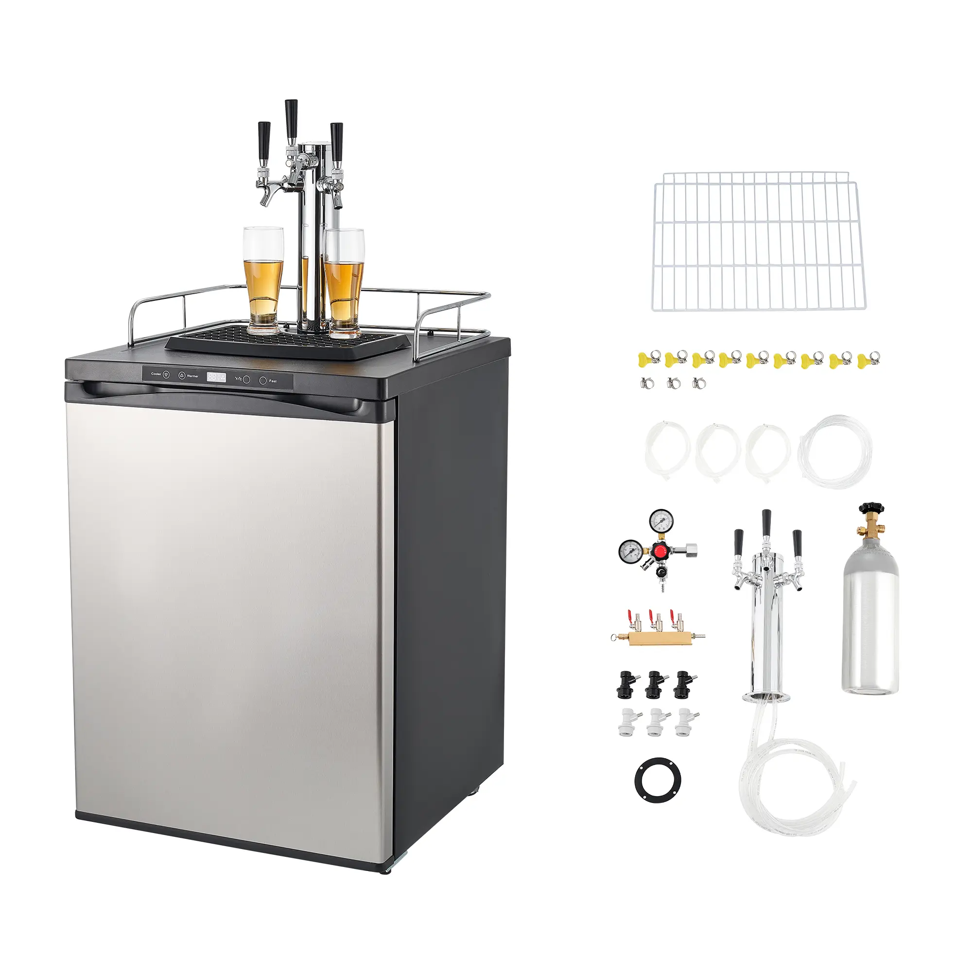 Beer Kegerator, Triple Tap Home Draft Beer Dispenser for Ball Lock, Full Size Keg Refrigerator with 5lbs CO2 Tank, Hold 2 Sixth / 2 Slim / 3 Ball lock keg, 162L