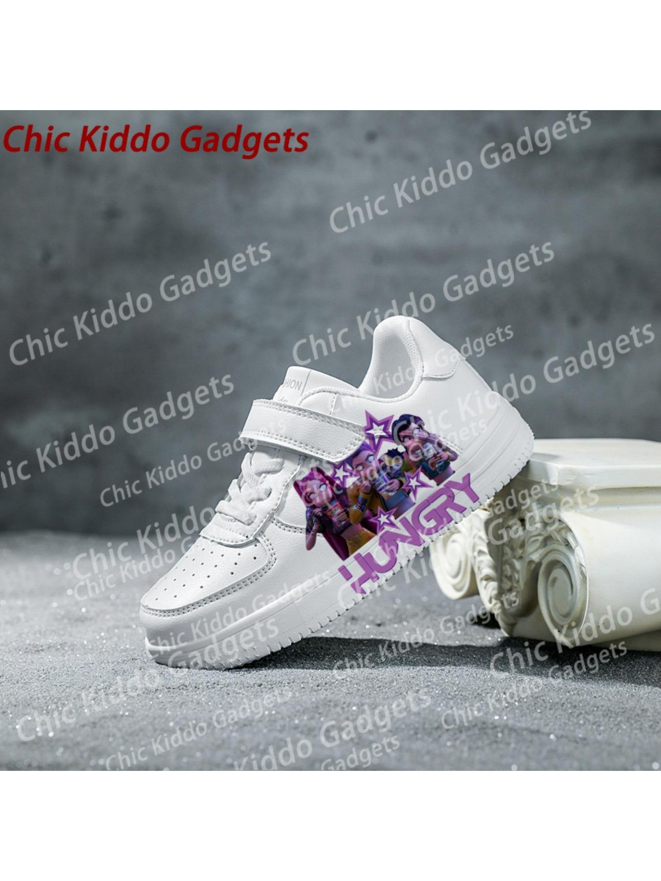 2026 children's white shoes, girls' pattern print design thick-soled sneakers, durable casual fashion sports shoes
