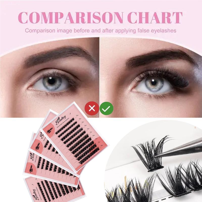 01 BISUTANG Natural Wispy DIY Eyelash Clusters Set 4D No-Glue Self-Adhesive Waterproof Reusable Comfortable Fit Soft & Natural Look Long-Lasting 120PSC Flawless Cosmetic