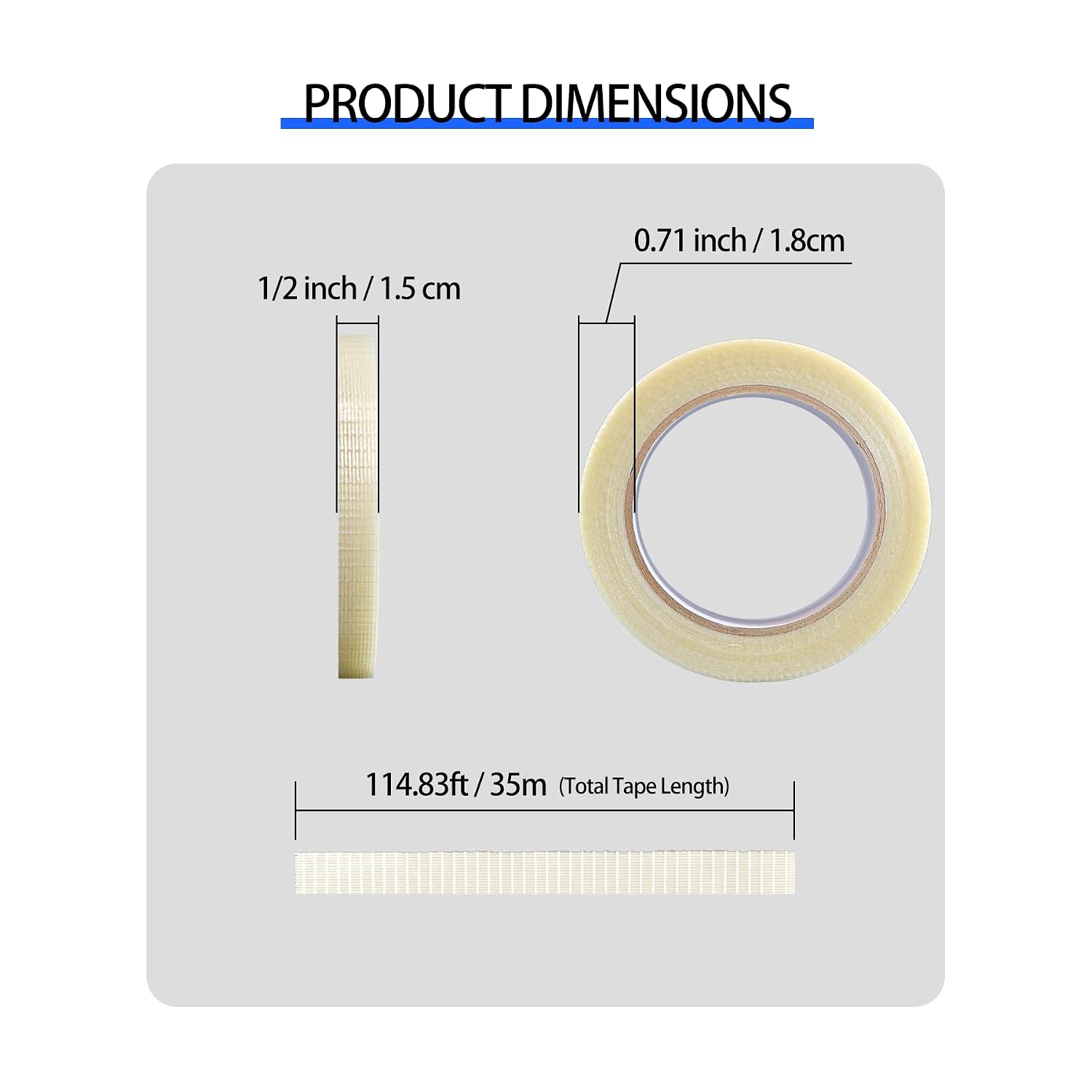 Mesh Fiberglass Strapping Tape Heavy Duty Clear Packing 1/2 Inch x 38 Yards |  Adhesive,High Tensile Strength  Resistant,for Shipping,Bundling,Industrial Packaging,Moving and Palletizing