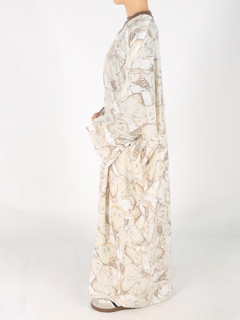 Women's Abstract Print Long Sleeve Open Front Kimono, Casual Outerwear for Spring & Summer, Women's Islamic Clothing for Daily Wear, Work Clothes Women, Womenswear