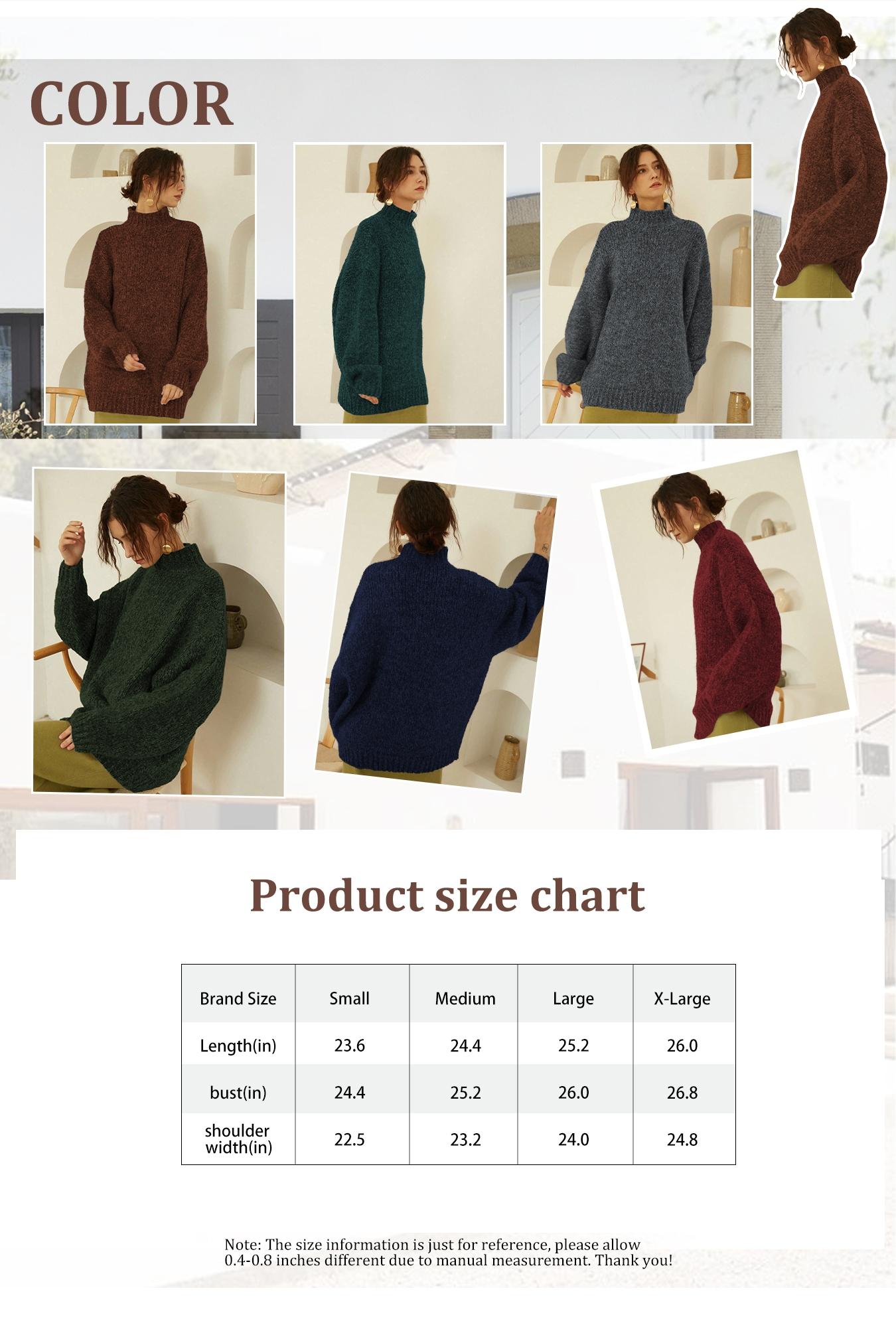 Autumn Winter Women's Sweater, Casual High Neck Knitwear, Simple Style Pullover, Long Sleeve Drop Shoulder Design, Cozy Fashionable