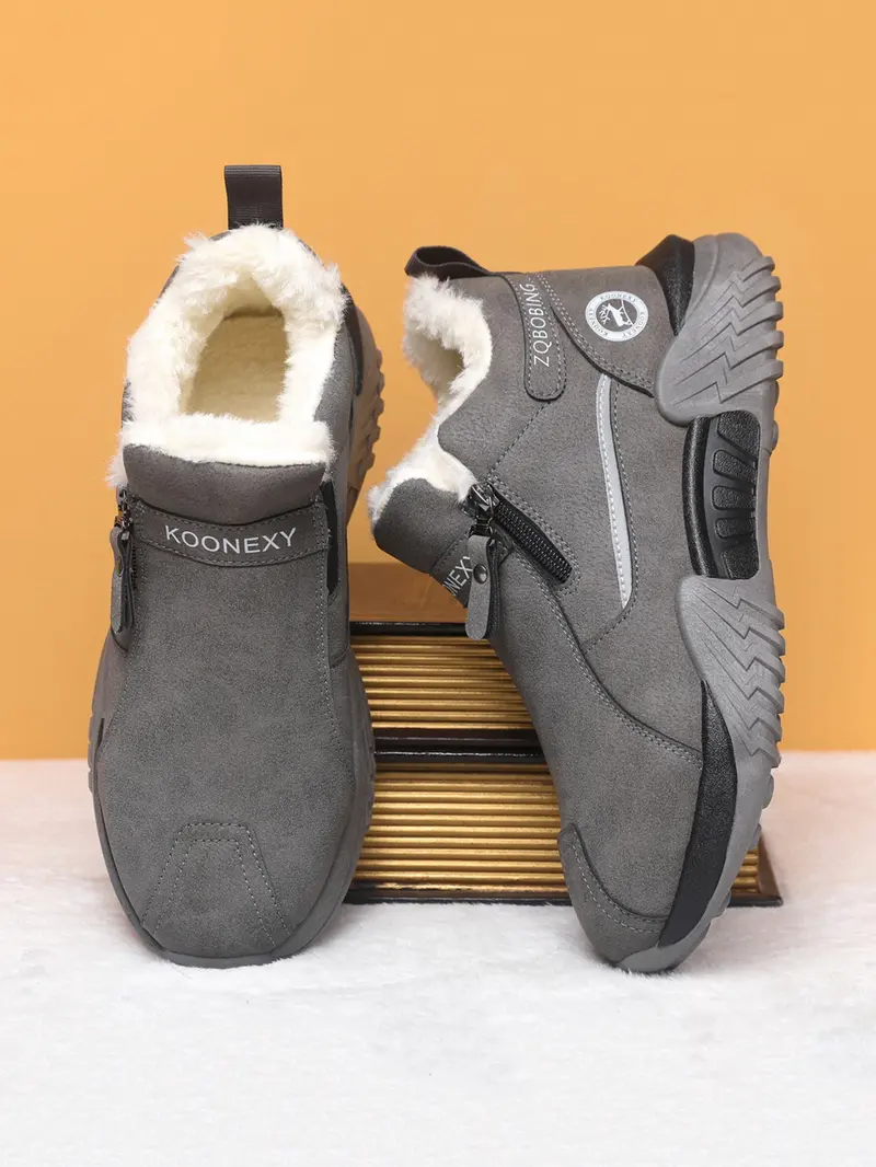 Unisex Winter Snow Casual Ankle Boots, Suede-Look Upper, Side Zip, Fleece-Lined Warm, Thick PVC Sole
