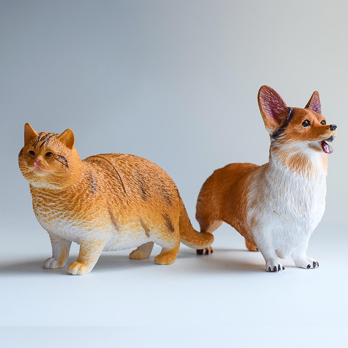 2 PVC Replica Cat and Corgi Dog Models, Cute Healing Pet Decor, Desktop Ornament, Birthday Gift, Festival Photography Props