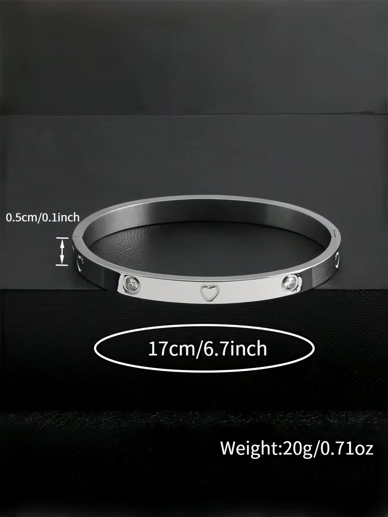 3pc/Set Stainless Steel 18K Gold-Plated Zirconia Heart Bangle, 14K Gold Copper Zirconia Open Cuff Bracelet, Fashion Women's Daily Wear Holiday Gift Set, Elegant Heart-Shaped Zirconia-Studded Bracelet, Stack Bangle, Jewelry Bracelets