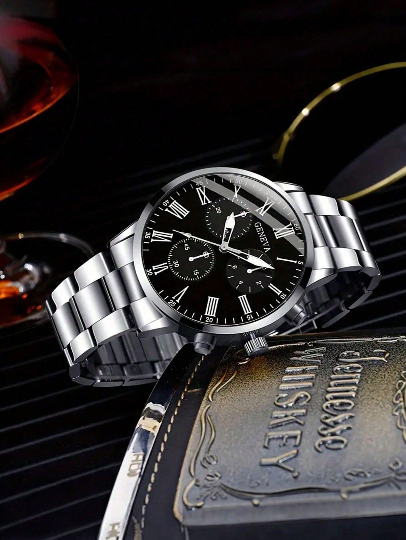 3PCS Men's Stainless Steel Strap Fashion Business Style Quartz Watch, Suitable For Daily Decoration, Holiday Gifts, Fashionable Stylish Watch