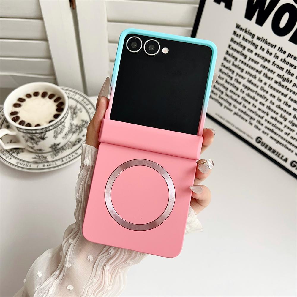 Gradient CD Pattern Phone Case for Samsung Galaxy Z Flip7/6/5/4/3, Wireless Charging Compatible, Hinge Protection, Anti-Slip Foldable Case