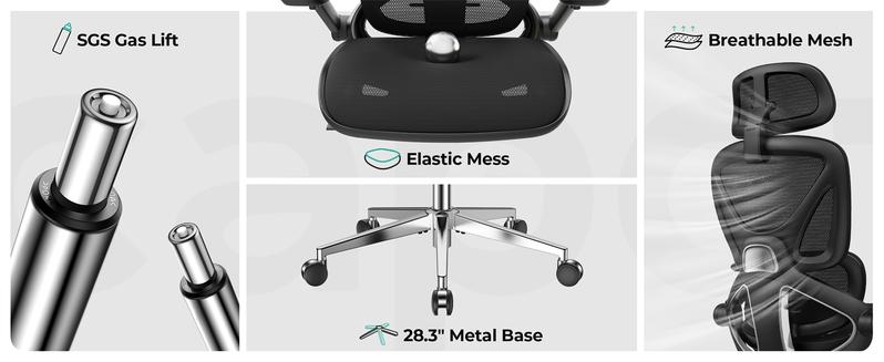 CAPOT Ergonomic mesh office chair, swivel and rolling computer chair, suitable for long hours of desk work
