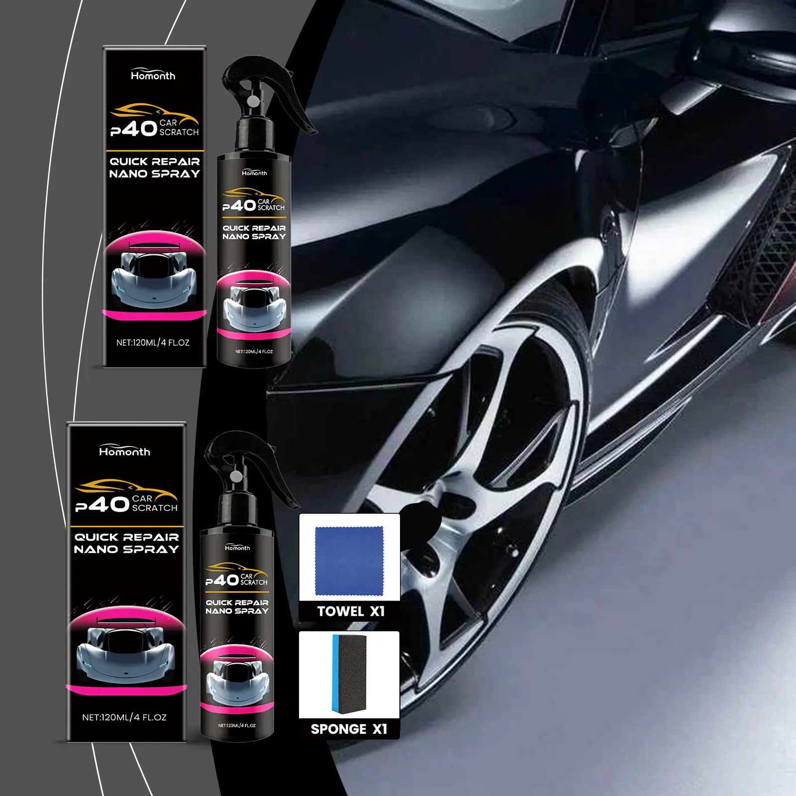 Homonth Nanometer Surface Care Spray, Detergent Polishing Set, Effective Oil Film Remover, Enhanced Car Paint Surface Care Solution, Cleans & Decontaminates, Polishing & Maintenance Agent For Vehicle Paint Surface Marks Daily Auto Care