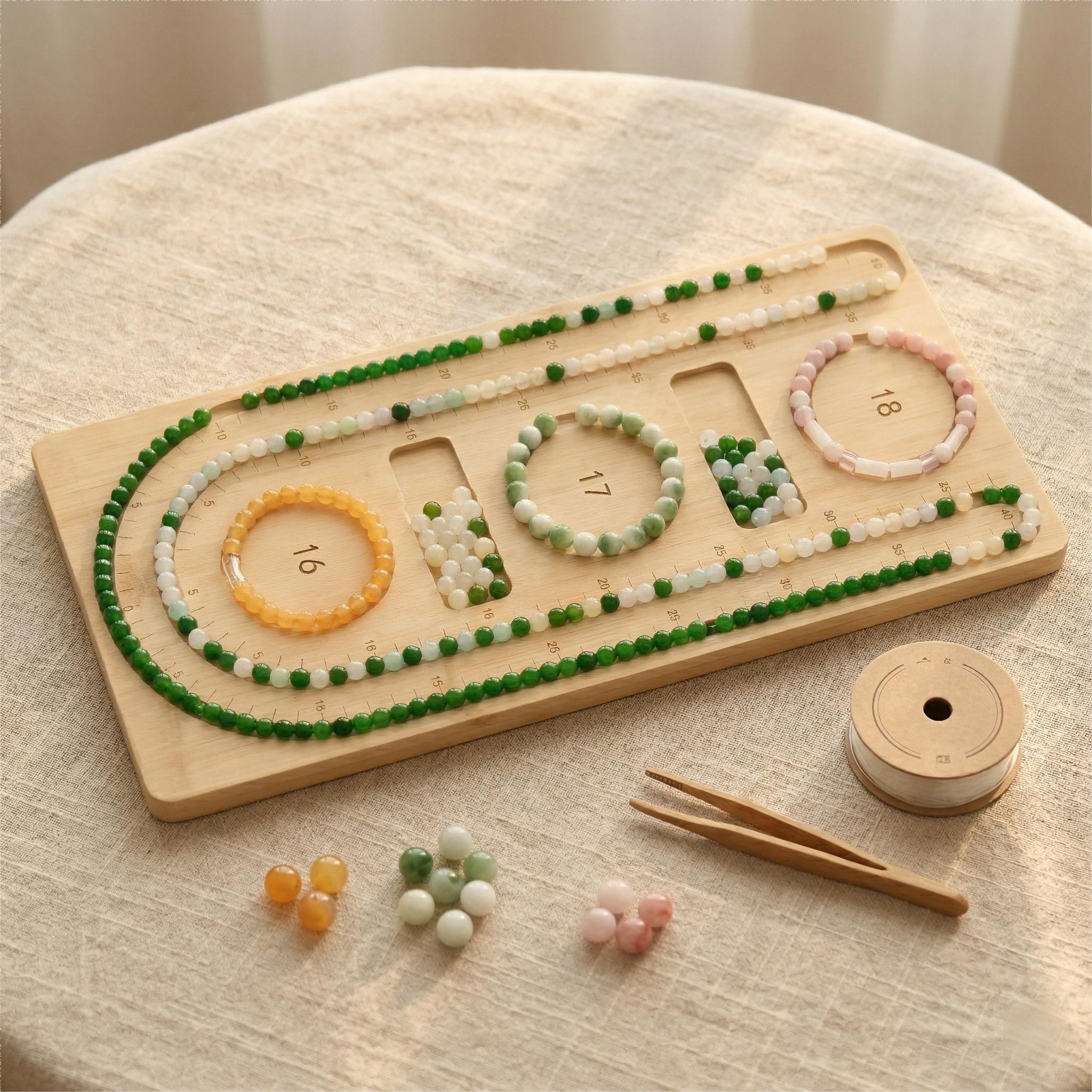 Bamboo Bead Board for Jewelry Making, Bracelet Design Tray & Necklace Organizer, Wooden Bead Sorting Tray with Measurement Scales, Professional DIY Beading Supplies for Jewelry Designers & Crafters