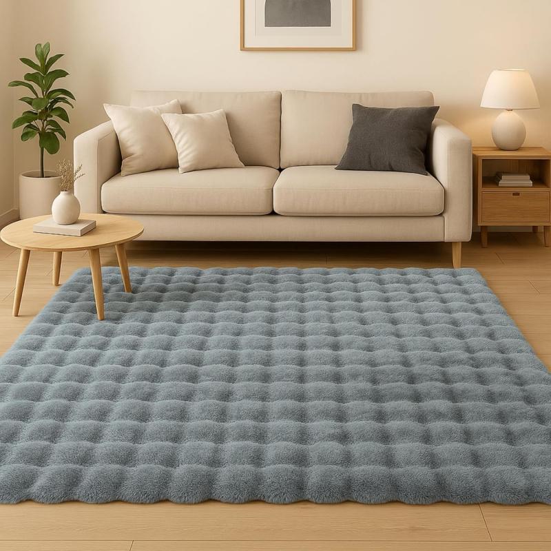 Imitation Rabbit Fur Bubble Fleece Living Room Rug, Faux Fur Soft Rugs, 1 Count Plush Area Rug, Decorative Carpet for Home, Living Room, Bedroom, Hotel, Modern Fuzzy Floor Mat, Aesthetic Room Decor, Cozy Shaggy Rug