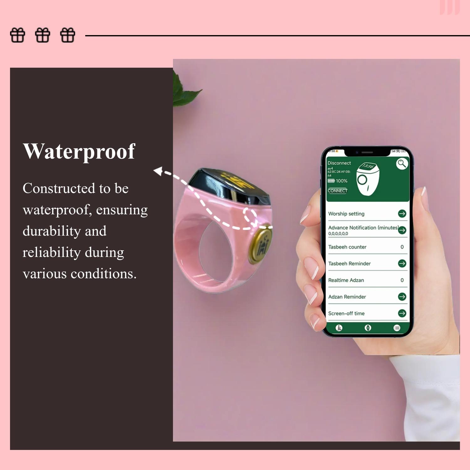 Smart Prayer Bead Counter Ring for Muslims, Waterproof Durability Digital Prayer Aid Praying Ring with APP Tracking & Vibration Reminder, Islamic Jewelry