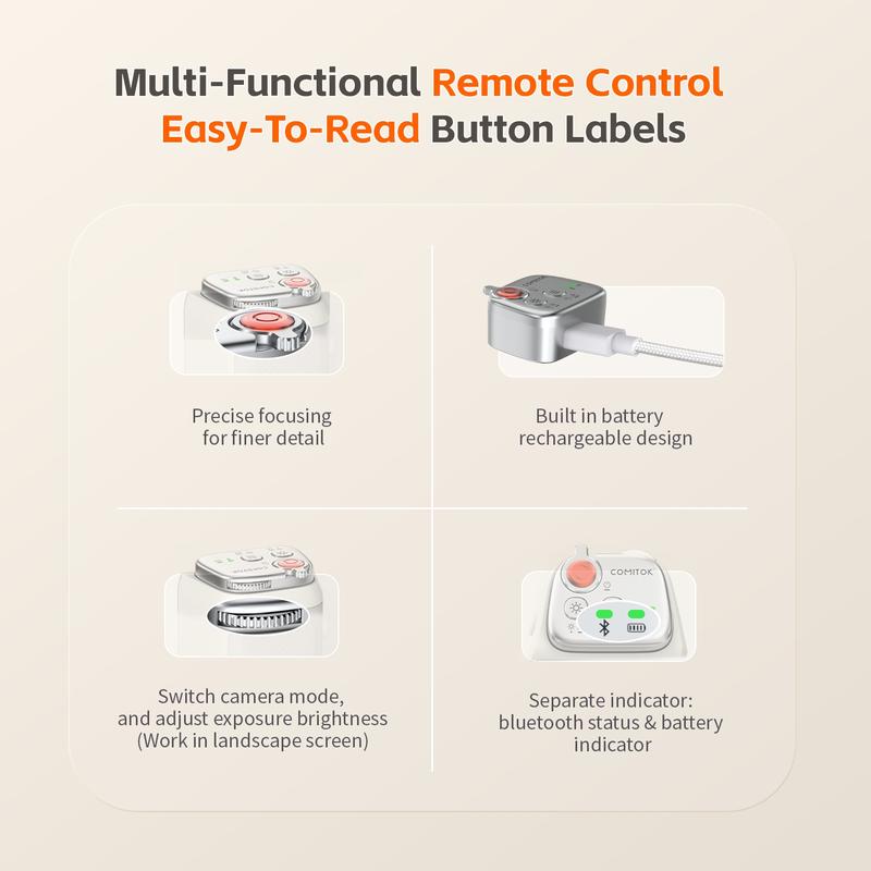 Comitok-Moca Phone Grip Handle for iOS 26+, Control Camera Switching & Focus, Compatible with Magnetic Phones, Portable & Easy Storage, Selfie Accessories Comitok-Moca Phone Grip Handle for iOS 26+, Control Camera Switching & Focus, Compatible with Magnetic Phones, Portable & Easy Storage, Selfie Accessories