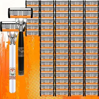 Men's 72-Blade Razor: Progressive Design for Painless Shaving, 2 Non-Slip Handles, Classic Style, Ideal Gift for Birthday/Father's Day