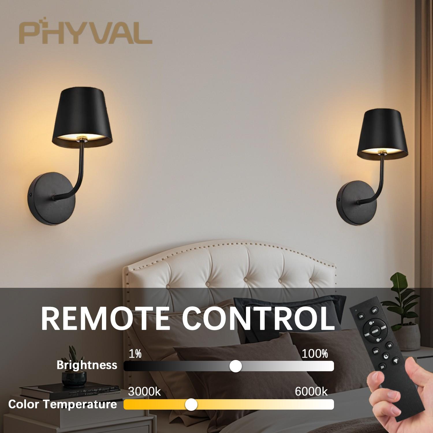 2-Pack LED Wall Lights, Adjustable Dimmable Touch Remote Control, Wire-Free Lamp for Bedroom Bedside Study Hallway Entryway