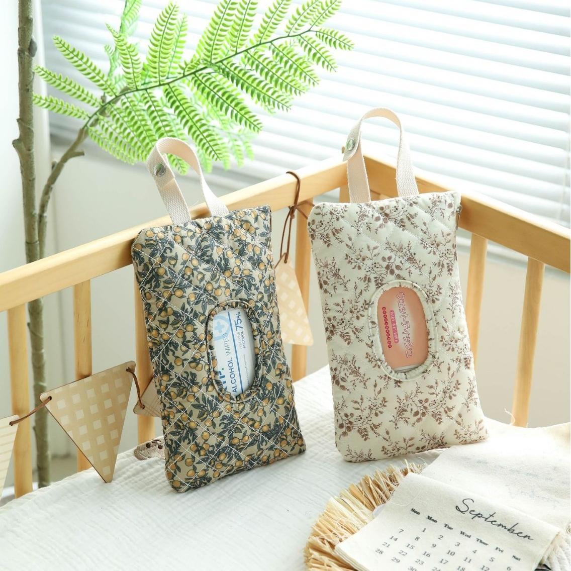 Floral Hanging Wet Wipe Bag with Handle, Portable & Convenient for Baby Stroller, Daily Use, Travel, Makeup, Outdoor Storage, Floral Print