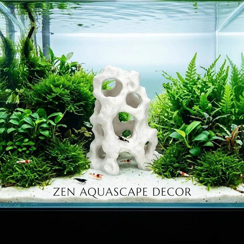 Fish Tank Decorative Hideout, 3D Printed Pla Aquarium Ornament, Hollow Cave Fish Shelter, Freshwater & Saltwater Compatible, Stress Relief for Fish