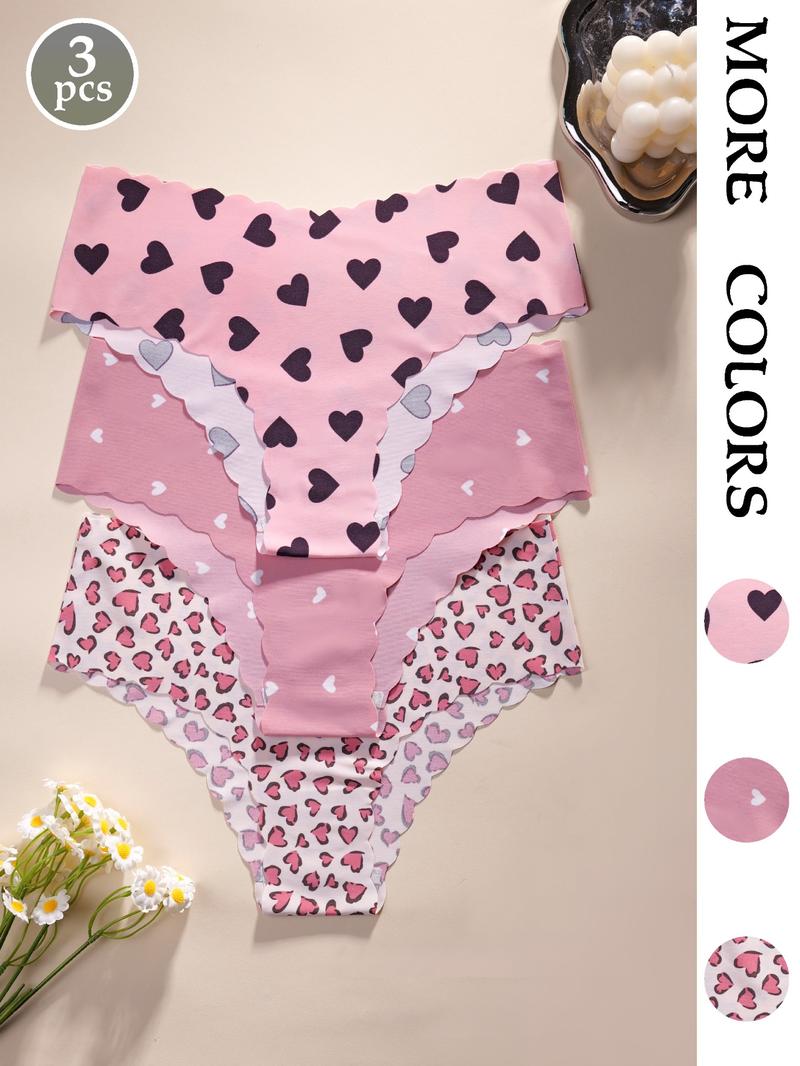 Women's Leopard Print & Solid Color Panties, Comfortable Seamless Briefs, V-Shaped Pull-Up Waistband, Floral Pattern