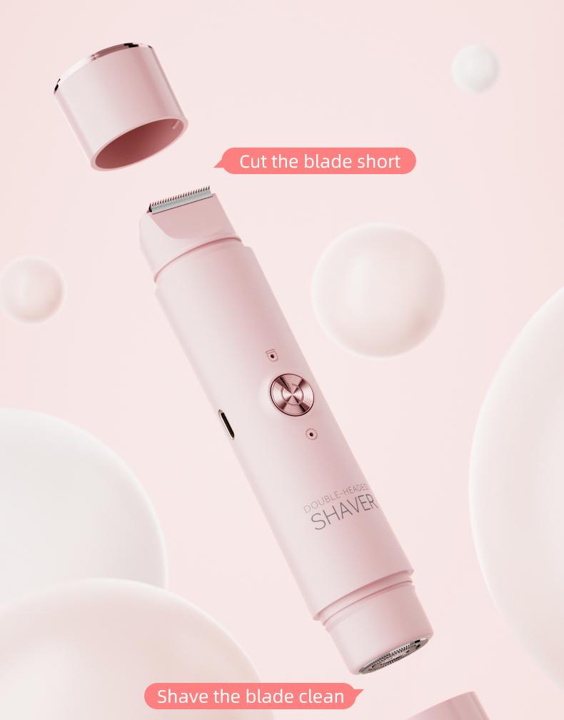 New double-head facial shaving and hair removal device for women. Suitable for face, lips and chin. USB rechargeable double-head wireless electric razor.