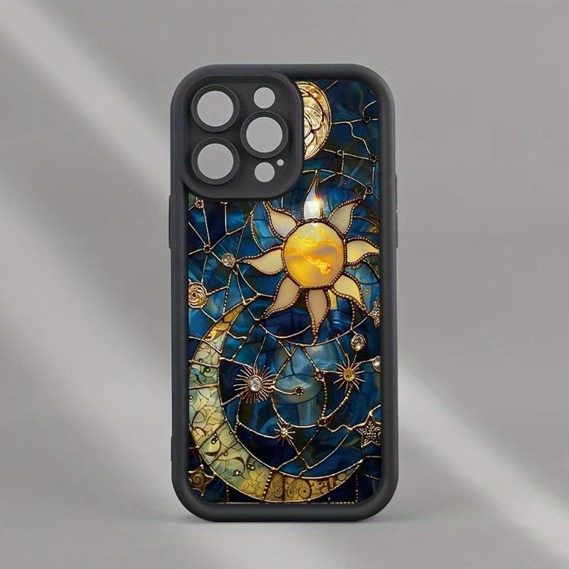 Creative Sun & Moon Pattern Phone Case, TPU Decorative Phone Protector Cover, Phone Accessories Compatible with iPhone 11 12 13 14 15 16 17 Series