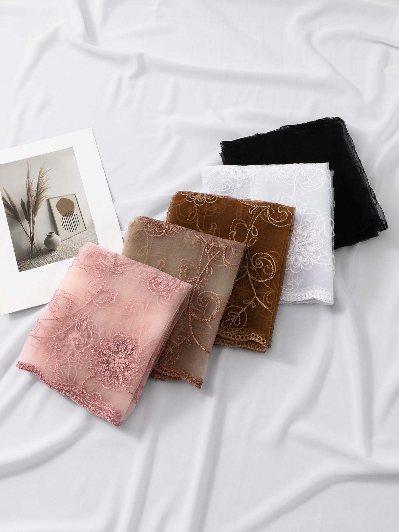 Breathable Floral Embroidered Hijab, Comfortable Summer Muslim Accessory, Lightweight Mesh Design, Ideal for Warm Weather