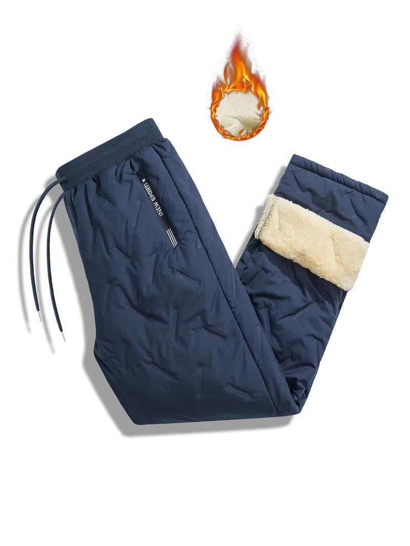 Men's Soft Comfortable Pants, Polyester Fleece Fabric, Zipper Details, Pockets and Waistband, Windproof Warm Outdoor Long Pants, Casual Outdoor Trouser