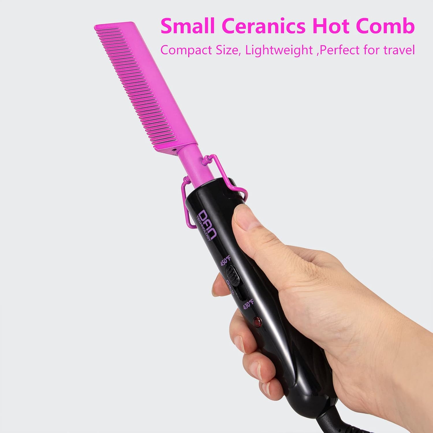 Ceramic Pressing Comb Mini Straightener for Lace Front Wigs and Black Women's Hair, Dual Voltage with 450 ° F Fast Heating