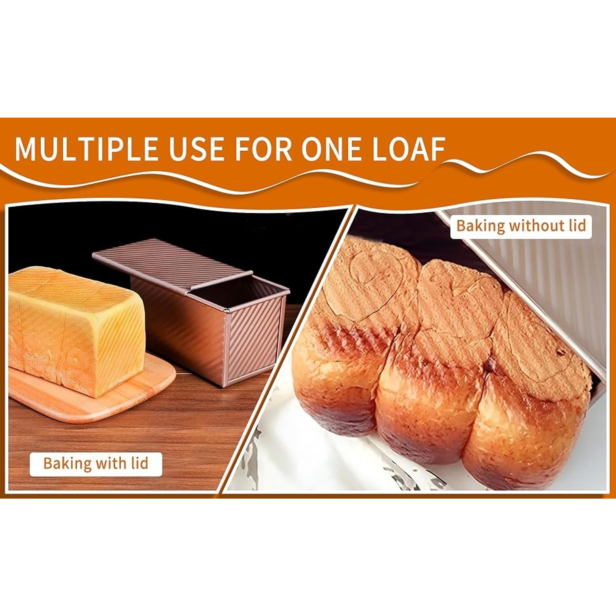 2 Pack Pullman Loaf Pan with Lid, 13x4 & 9x4 inch (2.2 lb & 1 lb Dough Capacity), Non-Stick Sandwich Bread Loaf Pan for Homemade Baking Bread, Gold