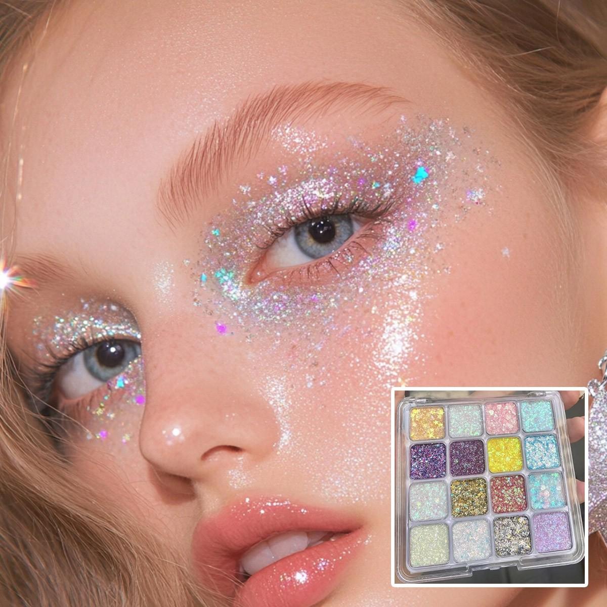 Get the Spotlight! Diamond Sparkle Eyeshadow Palette ✨ | 16 Dreamy Glitter Shades | Stage & Rave-Ready Looks! (Limited Edition!) #GlitterEyeshadowPalette #RaveMakeup #StageMakeup