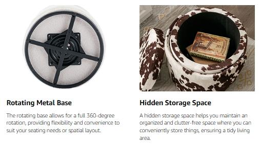 CHAIRUS  Viral 3 in 1 Stool, Swivel Vanity Stool,Modern Round Storage Ottoman with Foldable Backrest, Upholstered Sherpa Makeup Stool, 360° Rotating Footrest for Bedroom, Living Room & Dressing Area ,White