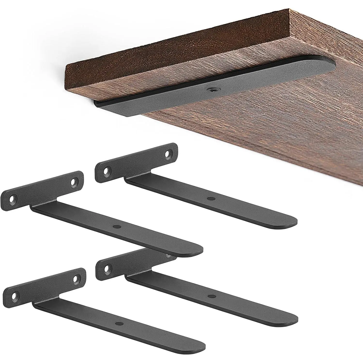 4 Pack Shelf Brackets, 4 Inch Hidden Floating Black Metal L Brackets | Invisible Design, Scratch-Free Edge, 2.5mm Thick Iron, Strong Support, Easy Install, Wall-mounted displays, DIY, Home Decor