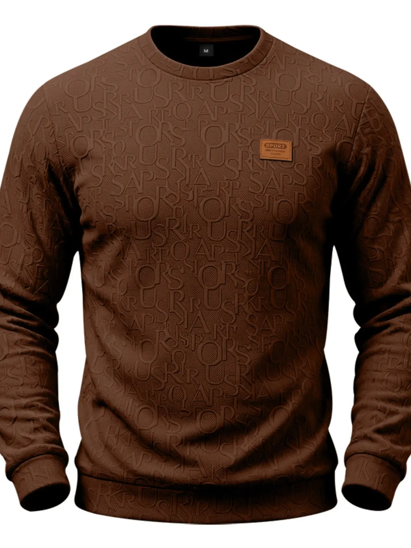 Men's round neck long-sleeved hoodie body letter embossed fabric chest small leather label decoration loose fitting version soft skin friendly spring and autumn single wear with simple interior casual jacket multi-color optional