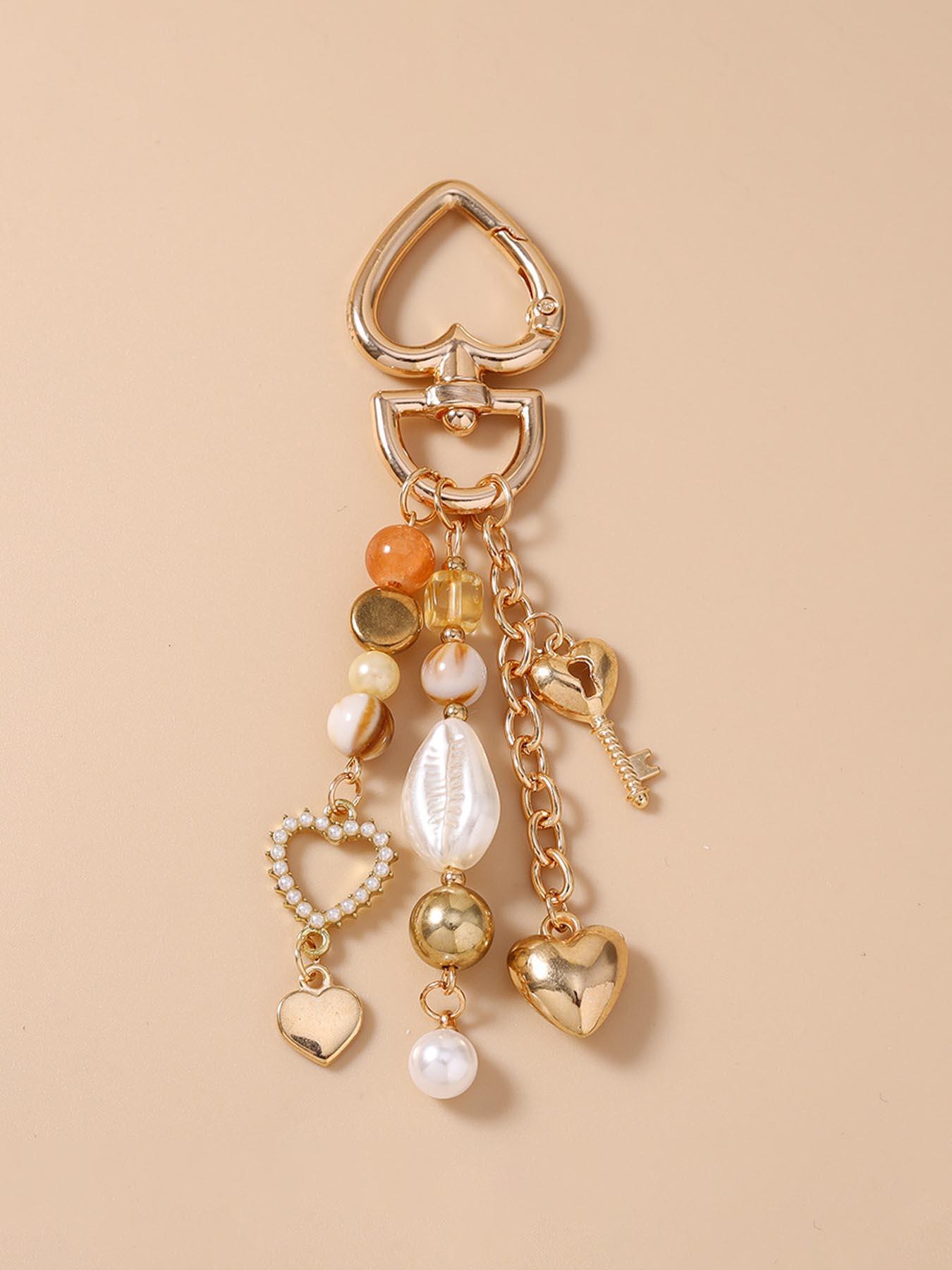 Boho Pearl Shell Keychain, Baroque Heart Key Ring, Starfish Ocean Theme, Boho Bag Charm, Unique Fashion Accessory