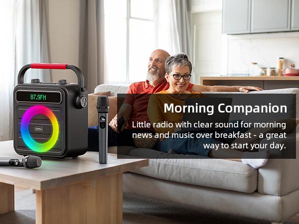 Karaoke Machine 2 Wireless Microphones, Portable Bluetooth Speaker w/PA System for Adults & Kids with LED Lights, Bass/Treble Adjustment, Supports REC/TWS/FM/AUX/USB/IF Card for Party