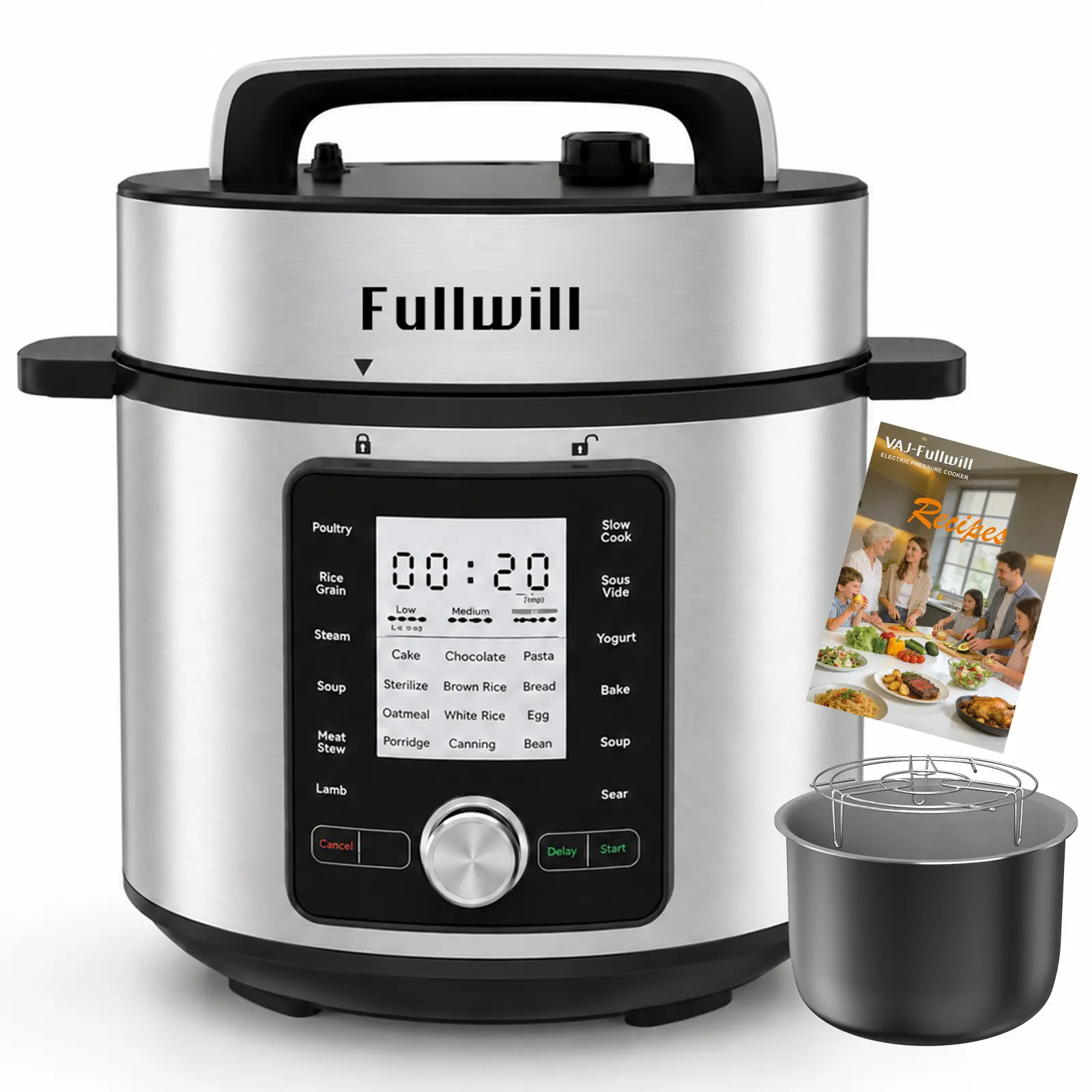 Fullwill 6QT Electric Pressure Cooker with 24 Presets,Olla de Presion 12-in-1 Multi Cooking,Canner,saute, steam, yogurt, keep warm; 70% faster meals,LED Display,PFOA-free, dishwasher-safe