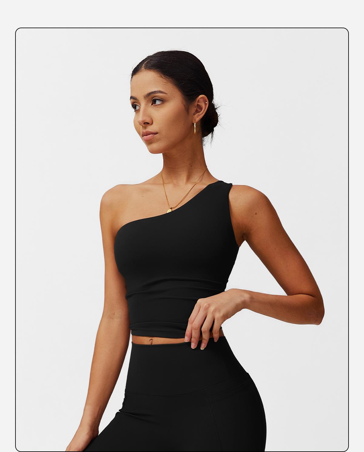 Women's Fitness Tank Top with Built-in Bra PadsUnderwear,Slanted One Shoulder Fitness Top,Yoga GymWorkout Tank Top,Yoga Outdoor Running Daily Wear TankTop Lightweight Activewear Athleisure Breathable Clothes compression tank top SpringStatements