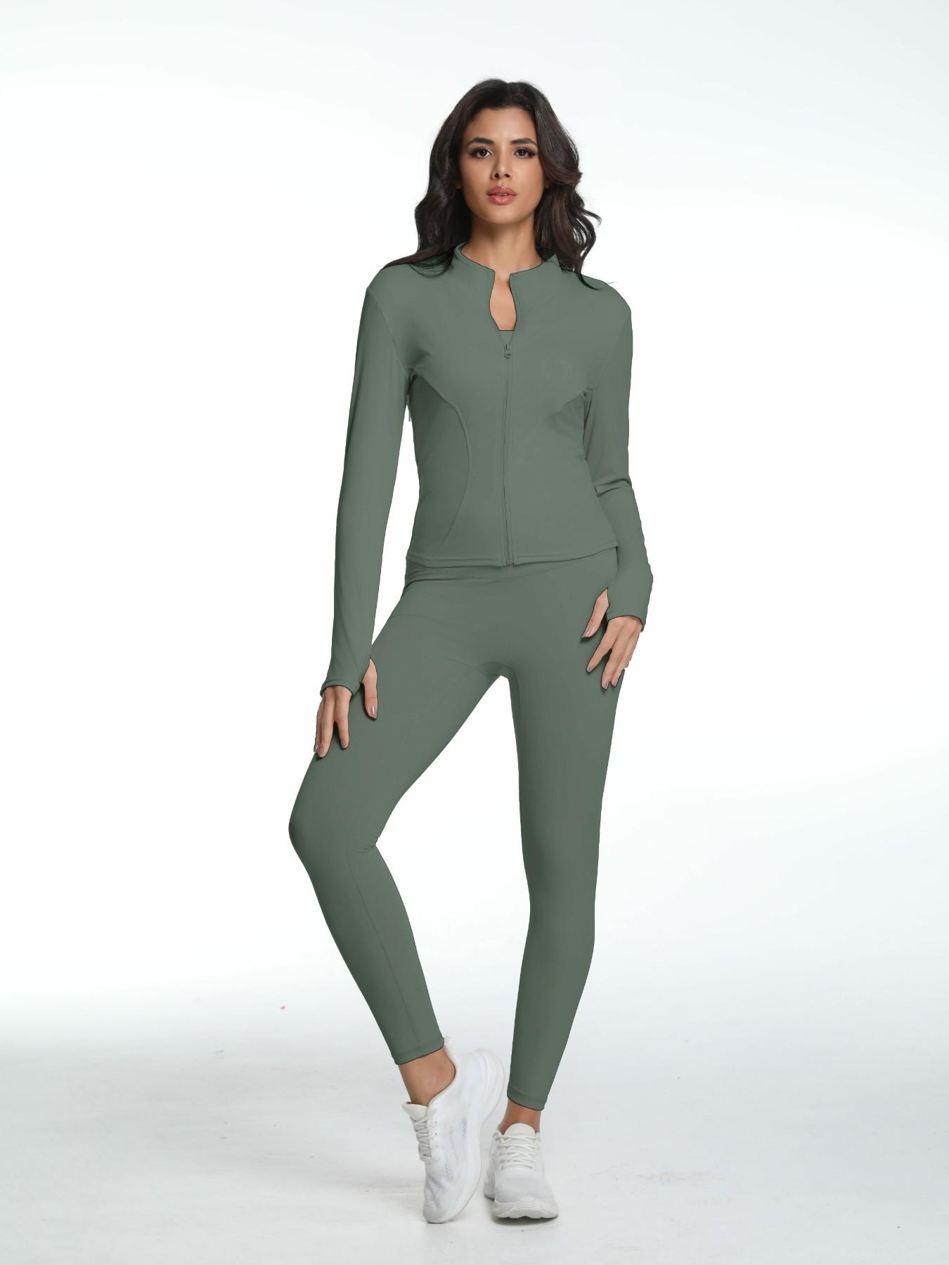 Women's Two-Piece Sportswear Set, Zipper Long Sleeve & Slim Fit Design, Ideal for Yoga, Casual Outdoor, Fitness & Gym Wear, Sporty Style Outfits