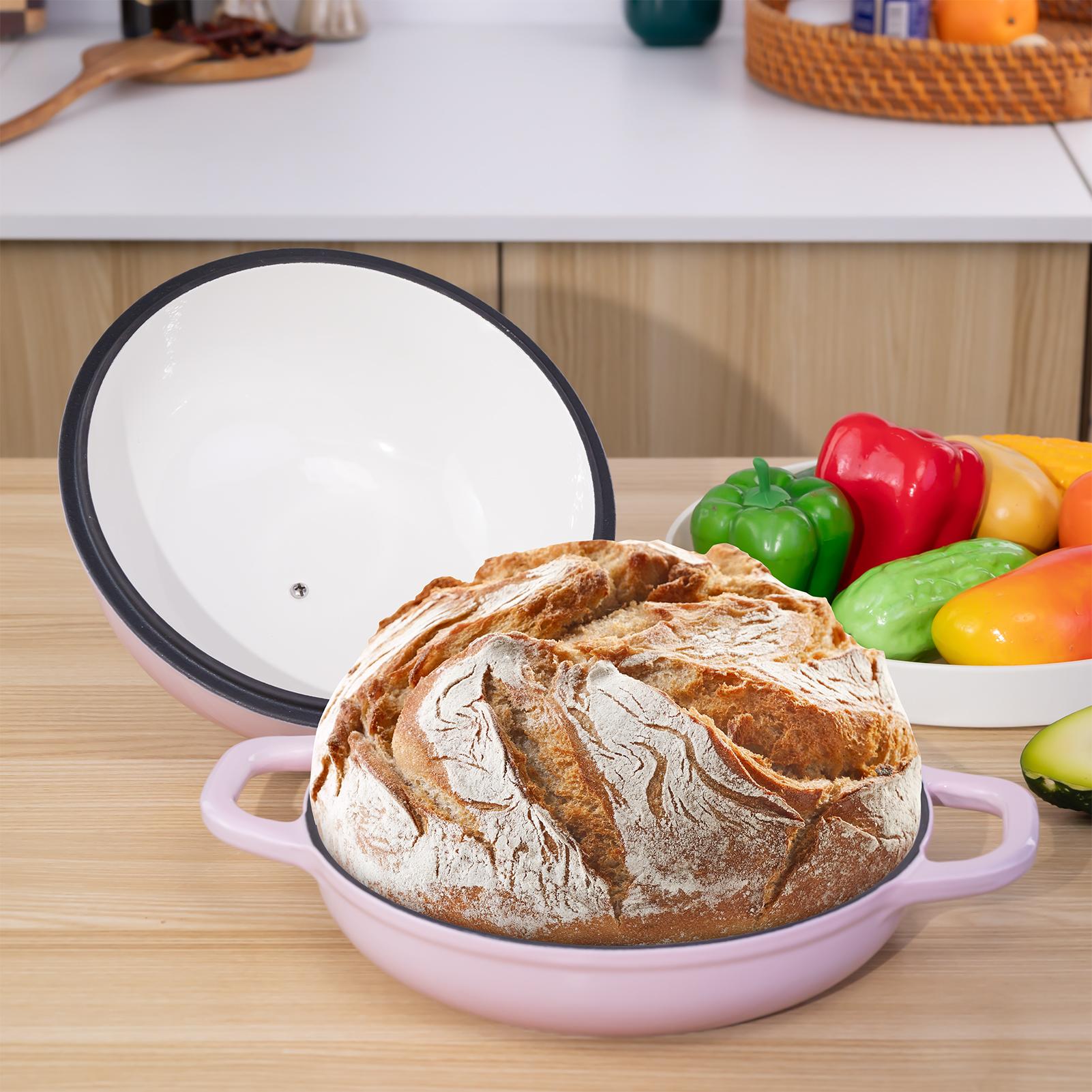 High quality enamel cast iron Dutch pot with lid enamel pot, non stick pot, bread oven set for baking sour bread, suitable for frying, baking, stir frying, stewing, etc., essential for homemade bread, ideal perfect gift, 5 quarts