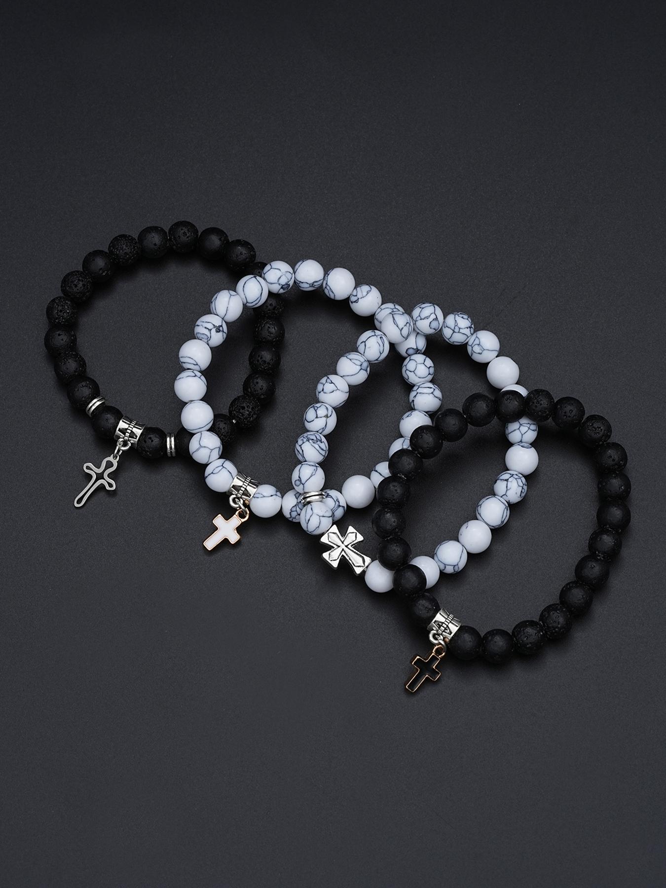 Men's Stainless Steel Jewelry Set, Casual Cross Necklace & Bracelet Pair, All-Seasons Accessory Gift for Birthdays & Dates