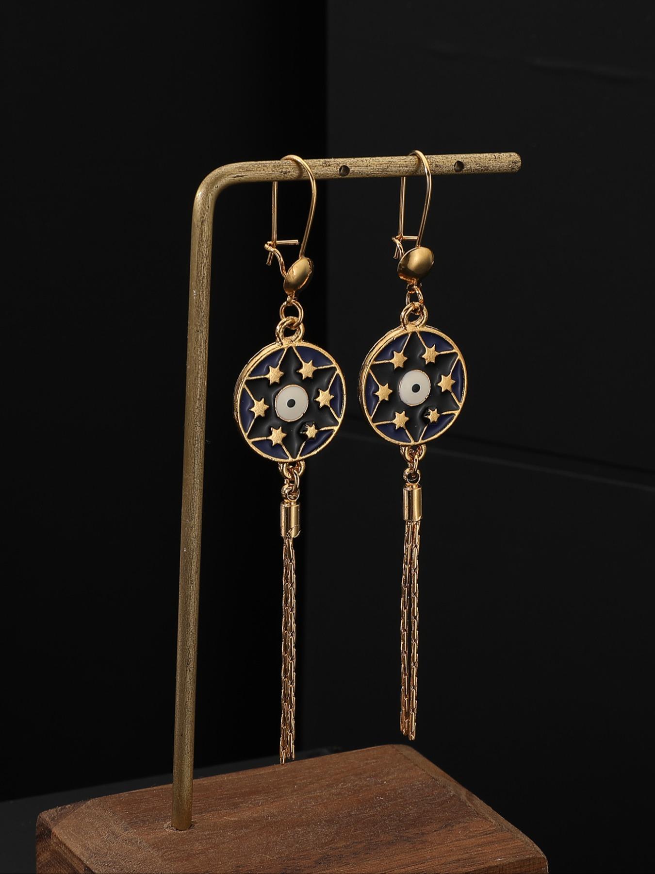 Mysterious Devil Eye Disk Fringe Earrings for Women, Retro Style Hoop Earrings, Unique Design High-End Jewelry, All Seasons Accessory