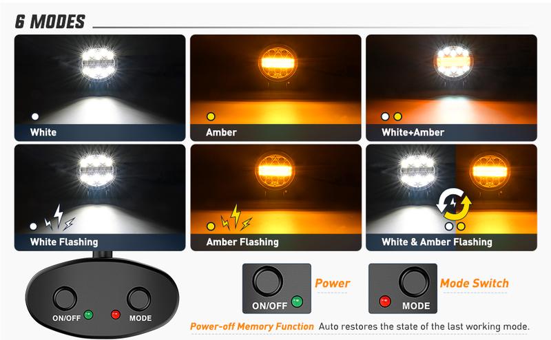 Nilight 2PCS 4.5 Inch 27W LED Light Bar Amber White Strobe 6 Modes Memory Function Off-Road Truck Car ATV SUV Cabin Boat with 16AWG Wiring Harness Kit-2 Leads