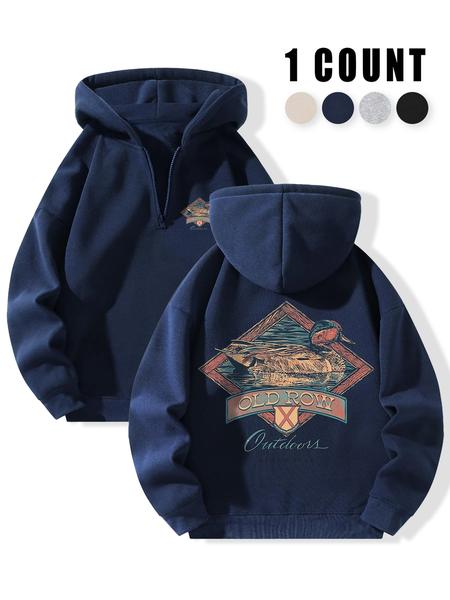 Men's Animal Print Hooded Sweatshirt, Fleece Lined Long Sleeve Pullover, Casual Fall & Winter Fashion, Thick Fabric, Fitted Style