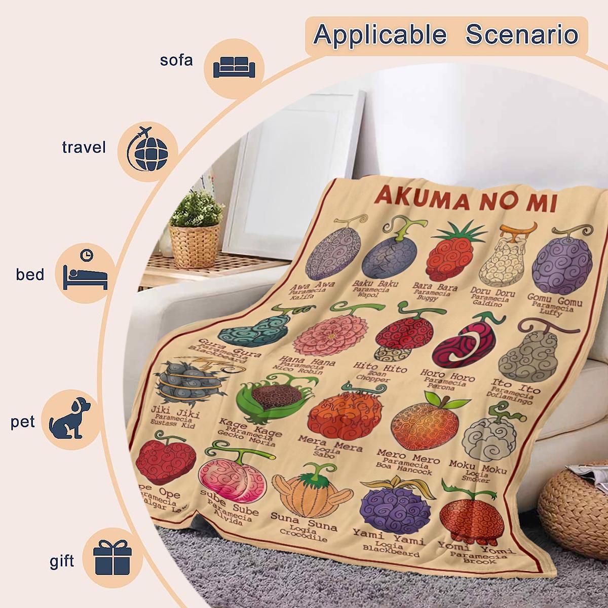 One Piece Demon Fruit Theme Flannel Blanket, Soft Warm Anime Style, Home Decor, Ideal for Fans, Daily Use, Gift Idea, Throw Blanket #GLOBAL PICKS