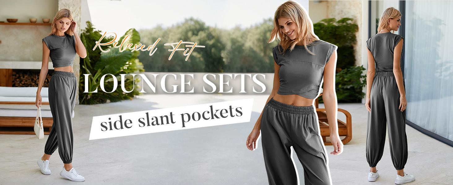 Naeduo Women's Two-Piece Outfits Casual Lounge Sets Cropped Cotton Tops & High Rise Sweatpants Tracksuit with Pockets for Spring & Summer for Hyrox SpringStatements SpringStatements Naeduo Women's Two-Piece Outfits Casual Lounge Sets Cropped Cotton Tops & High Rise Sweatpants Tracksuit with Pockets for Spring & Summer for Hyrox SpringStatements SpringStatements