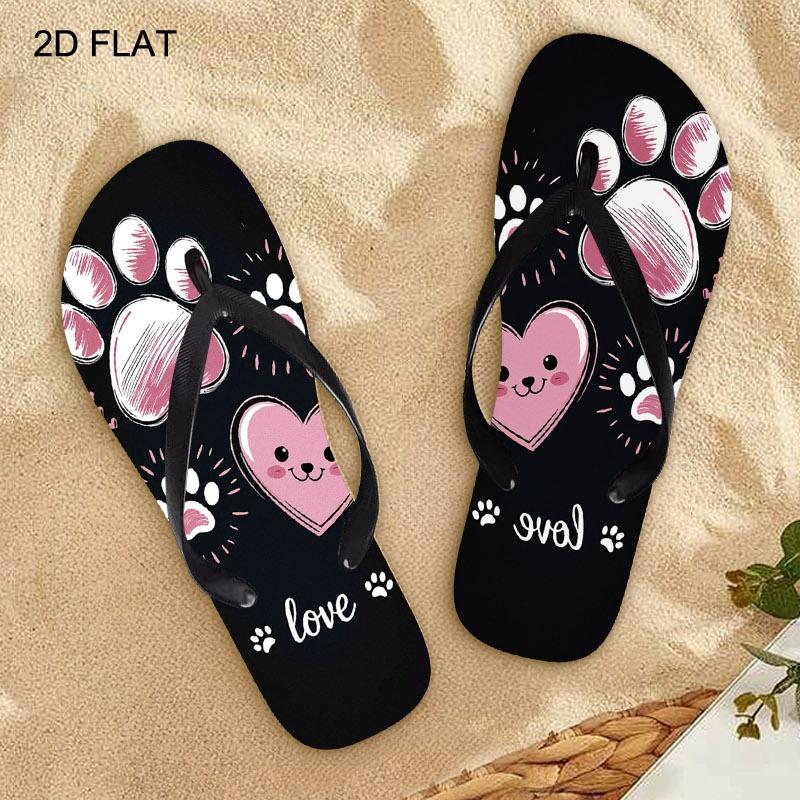 Women'S Flip Flops, Cute Paw & Heart Design, Multiple Colors & Sizes Available, Comfortable Fashion Sandals for Daily Wear, Playful & Affectionate Style, Love-Themed Summer Footwear, Women Shoes