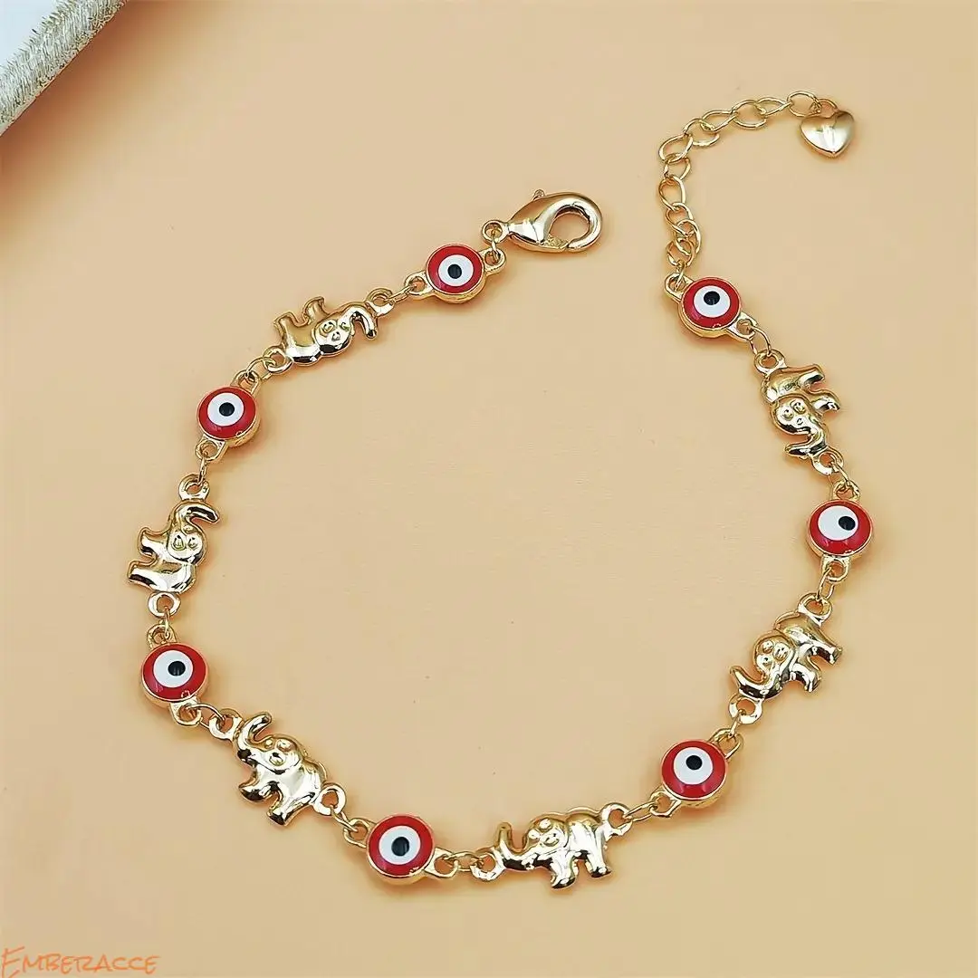 Elephant Charm Bracelet for Women, Boho Animal Jewelry with Red Eye Elephant Design, Adjustable Gold Tone Chain Bracelet, Spiritual Lucky Elephant Accessories, Vintage Ethnic Style Fashion Jewelry Gift for Daily Wear, Party and Special Occasions